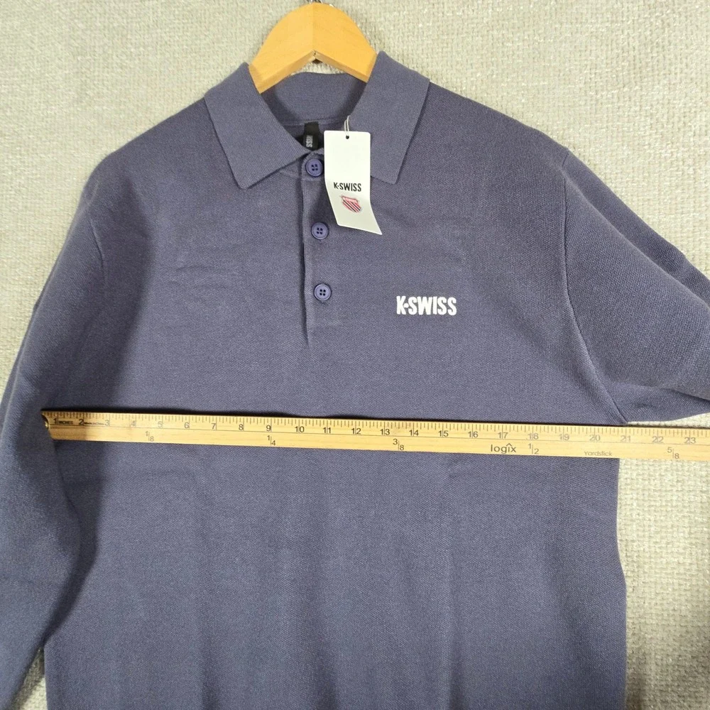 K-Swiss Mens‎ Long Sleeve Polo Sweater Purple Knit Big Logo Sz M NWT